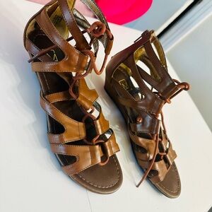 Madden Girl Two-Tone Brown Lace-Up Gladiator Wedge Sandals